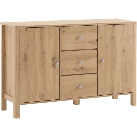 Sideboard mit 3 Schubladen und 2 Türen in Eichenoptik, Spanplatte, 120 x 40 x 80 cm (1/5)