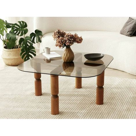 Dmora - Mesa de café Dpervers, Mesa de centro baja, Revistero para sofá, Estante de la sala de estar, 80x80h40 cm, Nogal y Ahumado (1/5)
