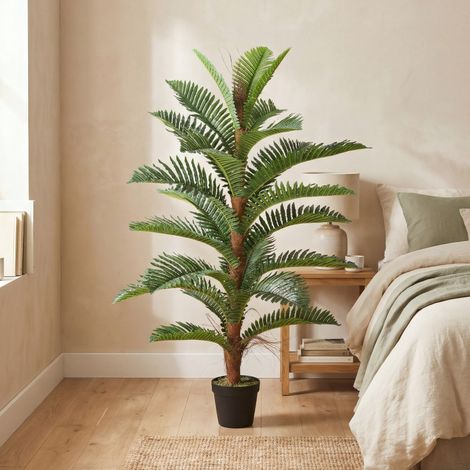 Palmier Artificiel, Hauteur 120 cm, 24 Feuilles en PEVA, Plante Décorative avec Pot en Plastique, Vert (1/5)