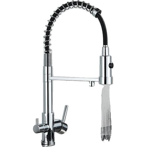 Küchenarmatur, Zweigriffarmatur mit Filterauslauf, gebürstetes Nickel (1/2)