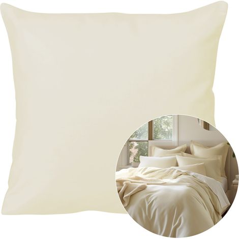 Funda de almohada de 40x40 cm, satén de algodón, color crema crudo, suave.