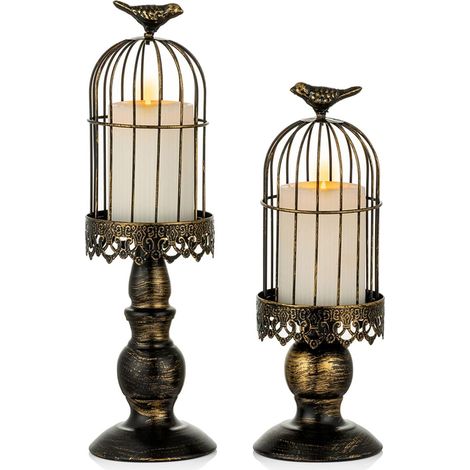 Bougeoir Vintage Cage à Oiseau Noir S+L, Bougeoirs Décoratifs pour Table de Mariage, Chandelier en Fer Forgé Sculpté, Ornements de Bougie Antiques (1/5)