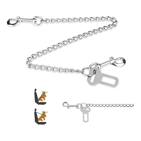 Dog Seat Belt Clip 65 cm Stainless Steel 3-in-1 Anti-Bite Harness for Car, Boot and ISOFIX