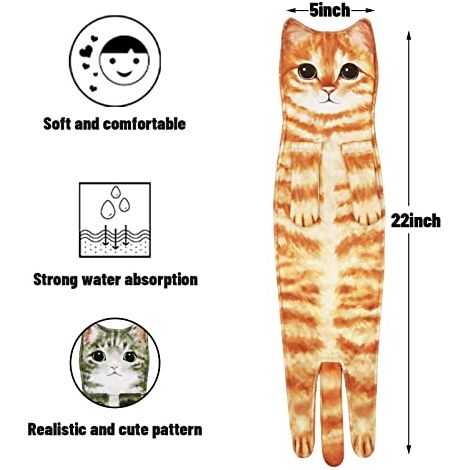1 serviette de bain et de cuisine, jolie serviette à séchage rapide avec imprimé chat, serviette décorative pour le visage dans la salle de bain (orange)