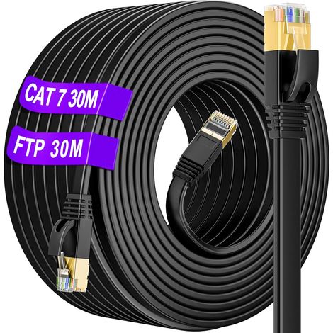Cable Ethernet 30m Blindé, Cat 7 Cable RJ45 30m Plat, S/FTP Haut Débit Cat7 (1/5)
