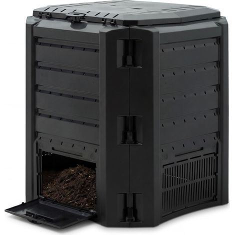 Composteur de jardin 380 L en plastique robuste, trappe d'extraction et montage sans outils (1/5)