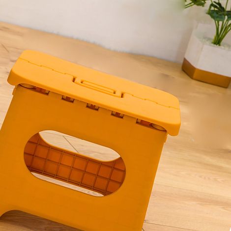 Tabouret pliant en plastique à main, pliant pour pêche en extérieur, train, tabouret de voyage, pour enfants de maternelle, adultes, tabouret bas, grand format jaune érable (1/3)