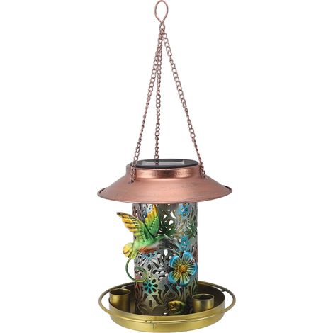 Ortviai Distributeur d’oiseaux solaire suspendu en fer – décoration lumineuse pour jardin et terrasse