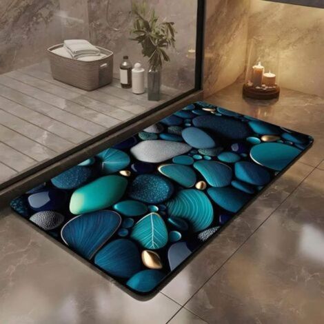 Non-slip diatomite bath mat 60x40cm – 3D stone pattern – Absorbent and quick-drying – Comfort and safety