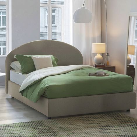 Dmora - Cama matrimonial Dbonett, Cama contenedor con revestimiento de tela, 100% Made in Italy, Apertura frontal, con colchón 160x190 cm incluido, Tórtola (1/5)