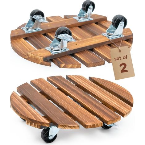 Lot de 2 paniers à plantes en bois de 35,6 cm avec roulettes – Chariot robuste avec capacité de 108,9 kg, roues verrouillables à 360° pour grands pots de fleurs, objets lourds, idéal pour une (1/5)