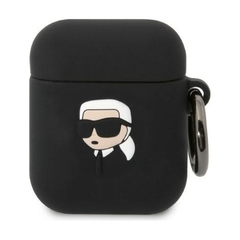 Karl Lagerfeld KLA2RUNIKK AirPods 1/2 Hülle schwarz/schwarz Silikon Karl Kopf 3D (1/3)