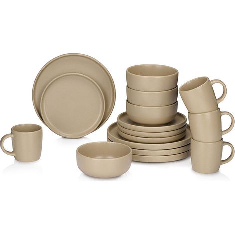 Vajilla taupe cerámica 16 piezas (1/2)