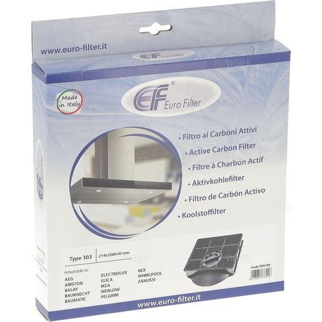 Filtre charbon rectangulaire FAT303 type 303 (à l'unité)   215X205X43 mm (AMC895 CHF303) Hotte ARISTON HOTPOINT, BAUKNECHT, BRANDT, DE DIETRICH, ELECTROLUX, ELICA, FAGOR, FAURE, IGNIS, IKEA WHIRLPOOL, (1/5)
