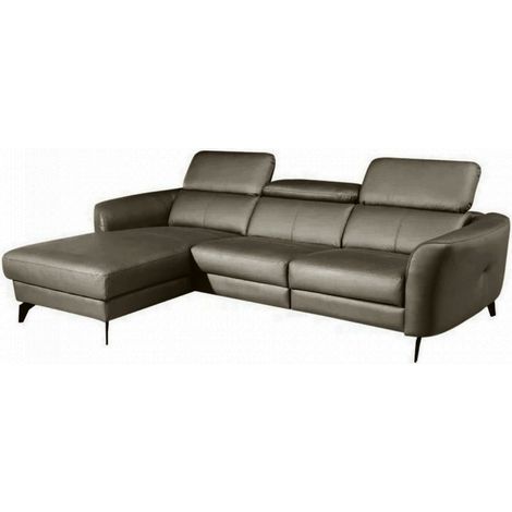 Canapé d'angle en cuir de luxe italien 5 places BERTI, taupe, angle gauche