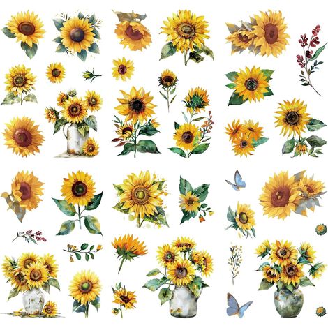 8 pièce 8 Styles Autocollants Muraux en Forme de Tournesol en Plastique PVC Imperméable Auto Adhésif Motif Floral Printemps Été Grande Taille pour Murs de Salle de Classe Salon Cuisine (1/5)