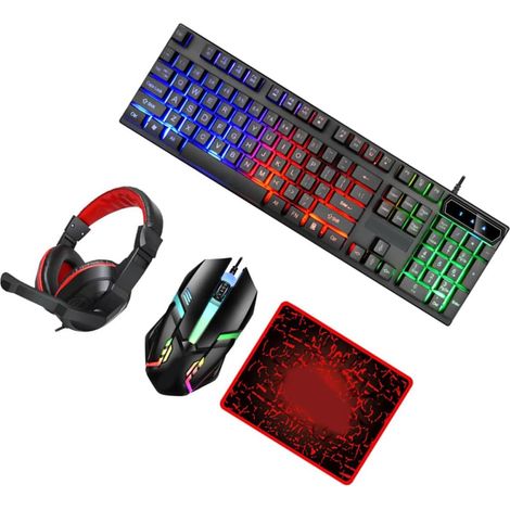 Pack Clavier Souris Gamer Filaire Casque de Jeu, Tapis de Souris Bords Cousus, Touches Ergonomiques en Abs, 104 Touches, pour Gaming (1/5)