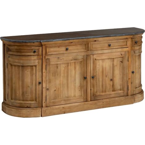 Made In Meubles – Buffet arrondi en vieux pin et pierre bleue – Dimensions 180x48x85 cm – 4 tiroirs et 4 portes battantes – Artisanat d'exception (1/5)