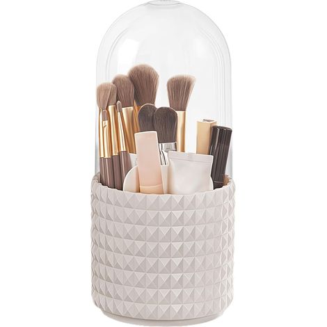 Organisateur Maquillage Rotatif - 1 Unité - Plastique Blanc - Rotation 360° et Anti-poussière - Pour Salle de Bain et Coiffeuse - Compartiments Multiples (1/5)