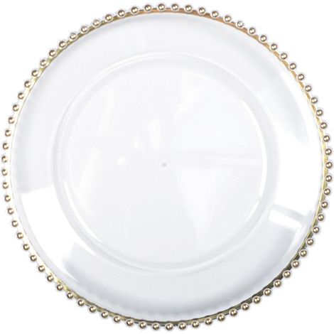 Lot de 6 sous-assiettes de présentation en plastique transparent et doré 32 x 32 x 3 cm - PANGIVO (1/2)