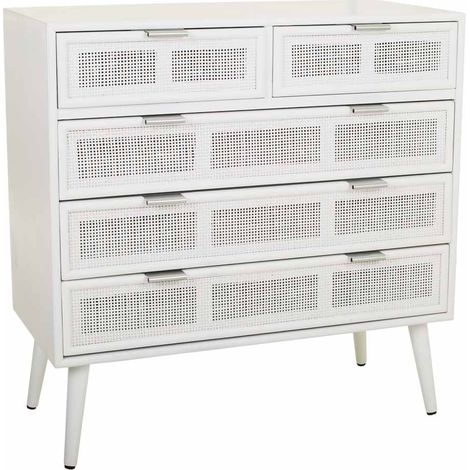 Cómoda de madera y rejilla blanca 80x39.5x81