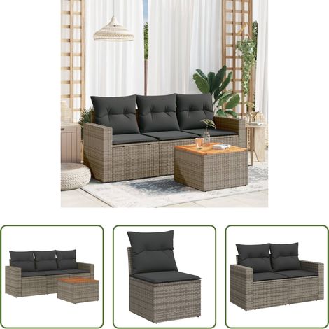 vidaXL Rattanmöbel - 4-tlg. Garten-Sofagarnitur mit Kissen Grau Poly Rattan (1/5)