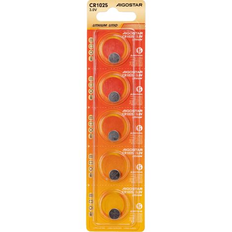 Batteria bottone Aigostar 3V CR1025 Litio confezione da 5 pile