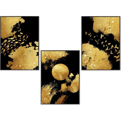Lupia POSTER Set 3 stampe da parete GOLD NATURE A3 29,7x42 cm ART PRINTS METAL finitura metallizzata per soggiorno, camera da letto, cucina, astratti alta qualita', SENZA CORNICE (1/4)
