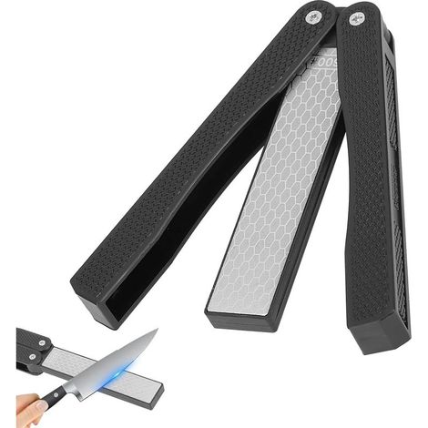 Afilador de cuchillos, afilador de diamante plegable con doble grano (grueso/extrafino 400/600) para cocina, jardín, camping y uso al aire libre - Negro (1/5)
