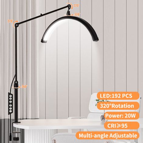 Ortviai Lampe d’appoint semi-circulaire pour extensions de cils, maquillage permanent et manucure – 16 pouces, noir, réglable en hauteur et luminosité (1/4)