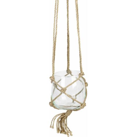 Boule en Verre Suspendue "Chanvre" 12cm Transparent