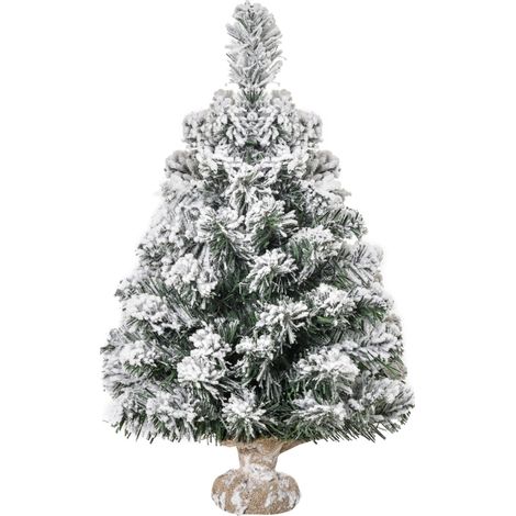 Mini Künstlicher Weihnachtsbaum 60 cm Tannenbaum künstlich mit Schnee, 67 Spitzen Zementbasis für drinnen Büro