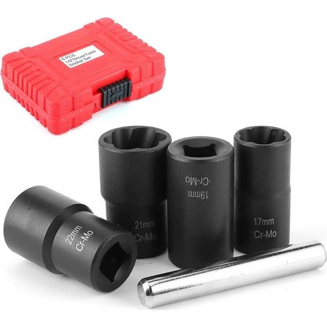 Tbest Extracteur d'écrou Jeu de Dissolvant D'écrous Endommagés, 5 Pièces, Douille Torsadée de 1/2 Pouces et Barre moto coffret (1/5)