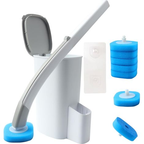 Brosse WC jetable avec Support, kit de Tige de Brosse WC à Fixation Murale, système de Nettoyage de Toilette jetable avec 8 têtes de Brosse WC (Ensemble de Brosse (1/5)