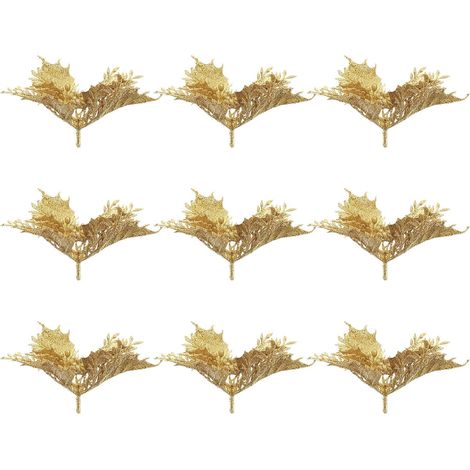 24 Pieces Gold Fabric Artificial Christmas Flower Pendants, Reusable Hanging Decorations for Christmas Trees, Doors and Windows, Festive Christmas Atmosphere (1/5)
