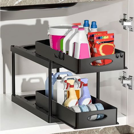 Black 2 Tier Under Sink Pull Out Storage Organizer (1/5)