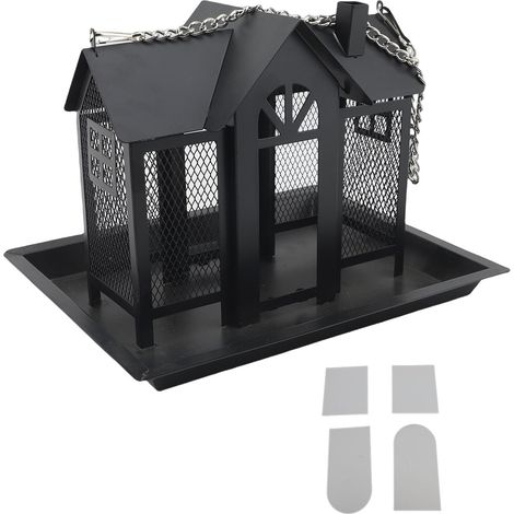 Mangeoire oiseaux maison grande taille nettoyage facile – Maille fer extérieur suspension cour jardin noir, jardin (1/5)
