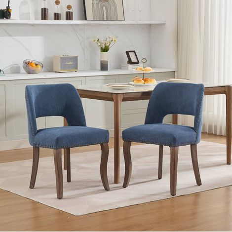 MEUBLIV Sillas de comedor azules, lote de 2 - respaldo envolvente, tela y madera (1/5)