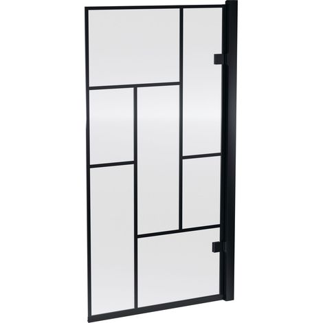 Square Framed 8mm Toughened Safety Glass Reversible Hinged Shower Bath Screen - Black (1/2)