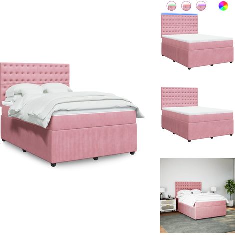 Sommier à lattes de lit avec matelas Rose 140x190 cm Velours - Sommier À Lattes De Lit - Sommiers À Lattes De Lit - Lit - Meuble De Chambre À Coucher (1/5)