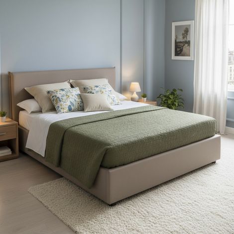 Talamo Italia Cama matrimonial Bice, Cama contenedor con tapizado en ecopiel, 100% Made in Italy, Apertura frontal, adecuado para colchón Cm 160x200, Tórtola, con embalaje reforzado (1/4)