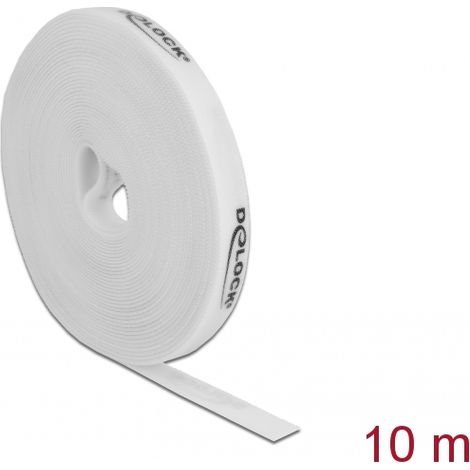 Delock Cinta de gancho y bucle en rollo LA 10 m x AN 15 mm blanco