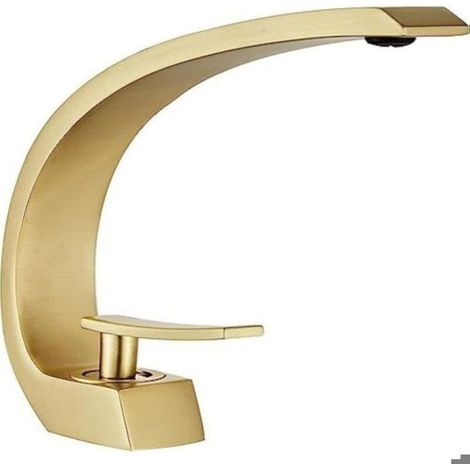 Mitigeur Lavabo - Finition Doré Brossé - Mécanisme Cascade - Monotrou - Laiton - Salle De Bain - 1 Pièce (1/4)