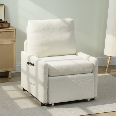 Fauteuil-lit 1 place convertible, canapé-lit avec espace de rangement intégré, assise spacieuse et moelleuse, 72 x 85,5 x 91 cm, couleur crème (1/5)