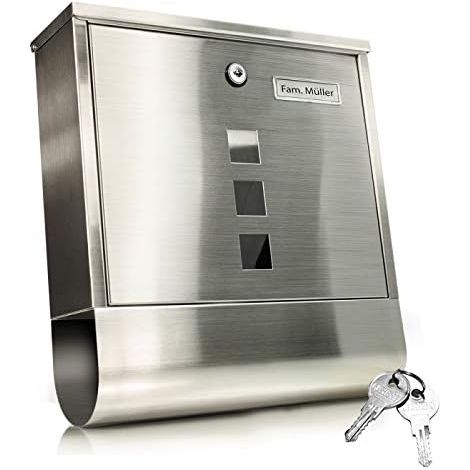 2210 Modern Letterbox with Newspaper Roll, Brushed Steel, with Window, Nameplate & Protective Flap, Lockable, Fixing Material and 2 Keys, Anthracite