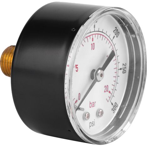 Manomètre à cadran de 50 mm, raccord arrière 1/4 BSPT pour air, eau, huile et gaz (0-300 PSI 0-20 Bar) (1/5)