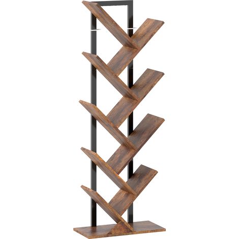 Bibliothèque Arbre 9 Niveaux, Étagère Rangement Industriel en Métal, 50x24x136cm, Marron Rustique (1/5)