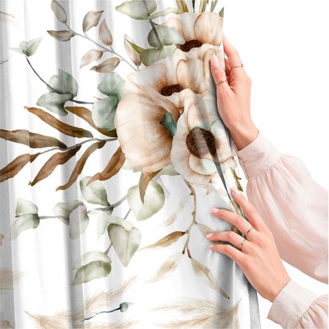 Rideau pour salon, cuisine, chambre, à œillets, 140 x 150 cm, prêt à poser, motif floral (1/5)
