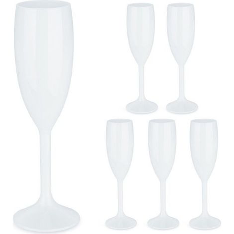 Flûte À Champagne - 160 Ml - 22 X 6 Cm - Plastique Ps Sans Bpa - Blanc - Lot De 6 (1/5)