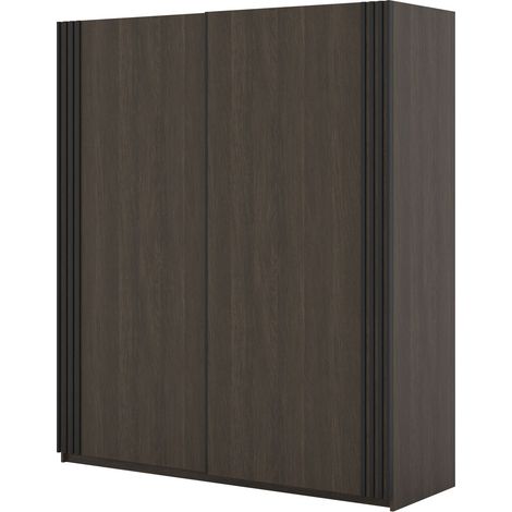 Armario Austin 372, Roble oscuro + Negro, 210x180x61cm, Puertas de armario: Correderas, Número de estantes: 0